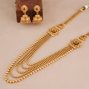 Stunning long antique gold mala necklace set