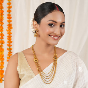 Stunning long antique gold mala necklace set