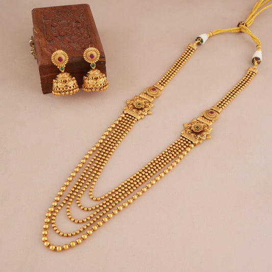 Stunning long antique gold mala necklace set