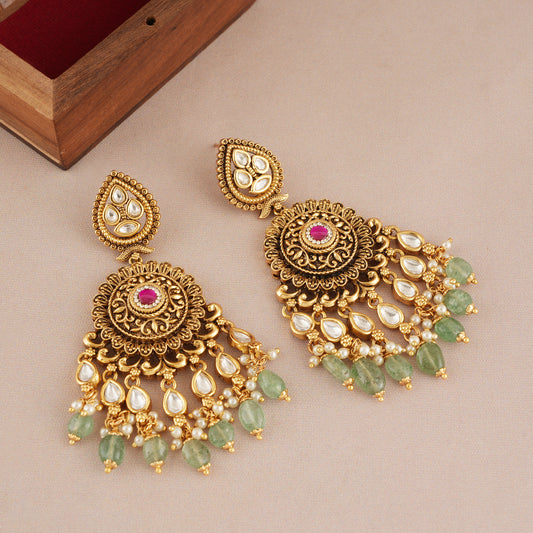 Gorgeous antique gold long kundan earring