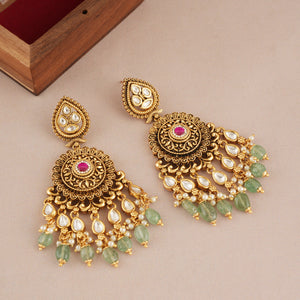 Gorgeous antique gold long kundan earring