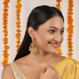 Gorgeous antique gold long kundan earring