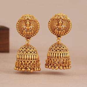 Stunning long antique gold ma lakshmi jhumka earring