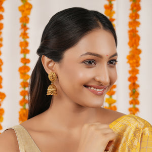 Stunning long antique gold ma lakshmi jhumka earring