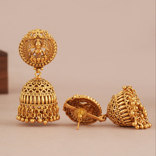 Stunning long antique gold ma lakshmi jhumka earring