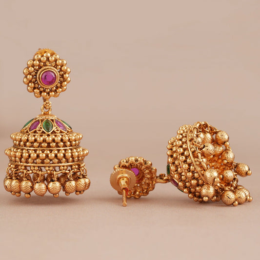 Beautiful antique gold stone jhumka earring