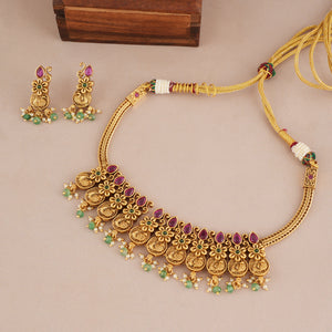 Stunning antique gold stone necklace set for women