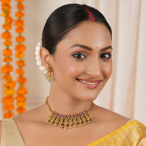 Stunning antique gold stone necklace set for women