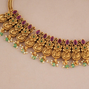 Stunning antique gold stone necklace set for women