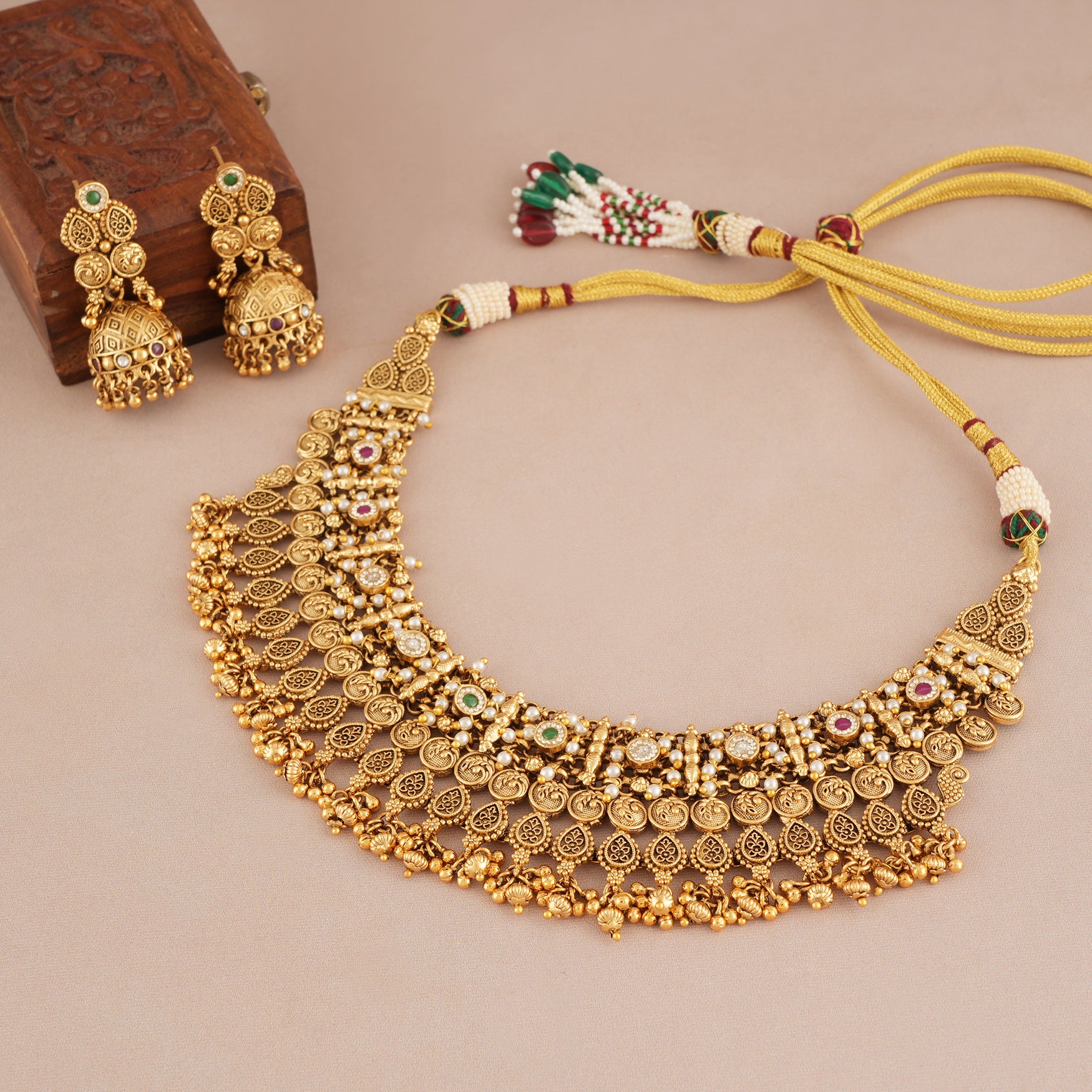 Beautiful stone antique gold plated necklace set