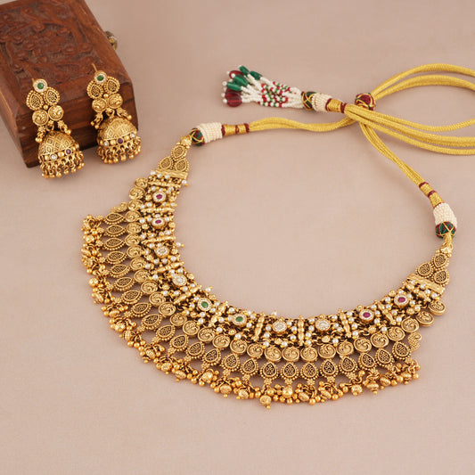 Beautiful stone antique gold plated necklace set