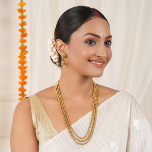 Long antique gold traditional mala necklace set