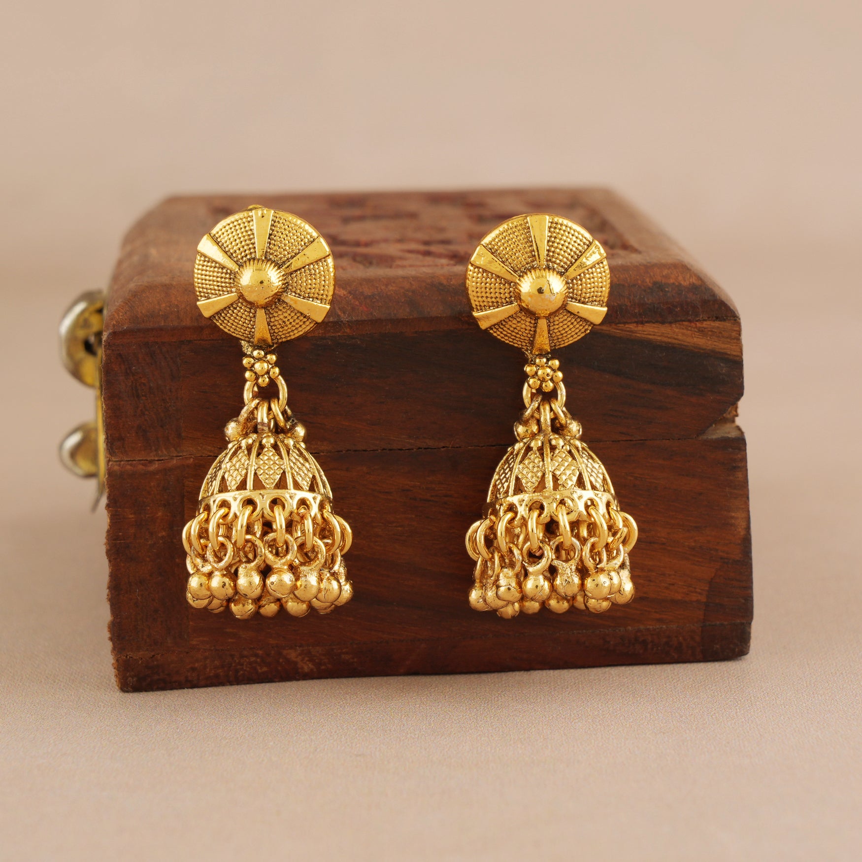 Long antique gold traditional mala necklace set