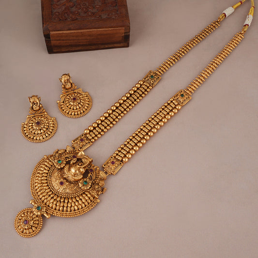 Long antique gold plated ganesh necklace set