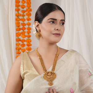 Long antique gold plated ganesh necklace set