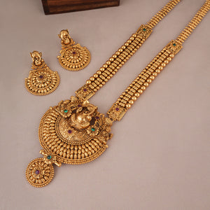 Long antique gold plated ganesh necklace set