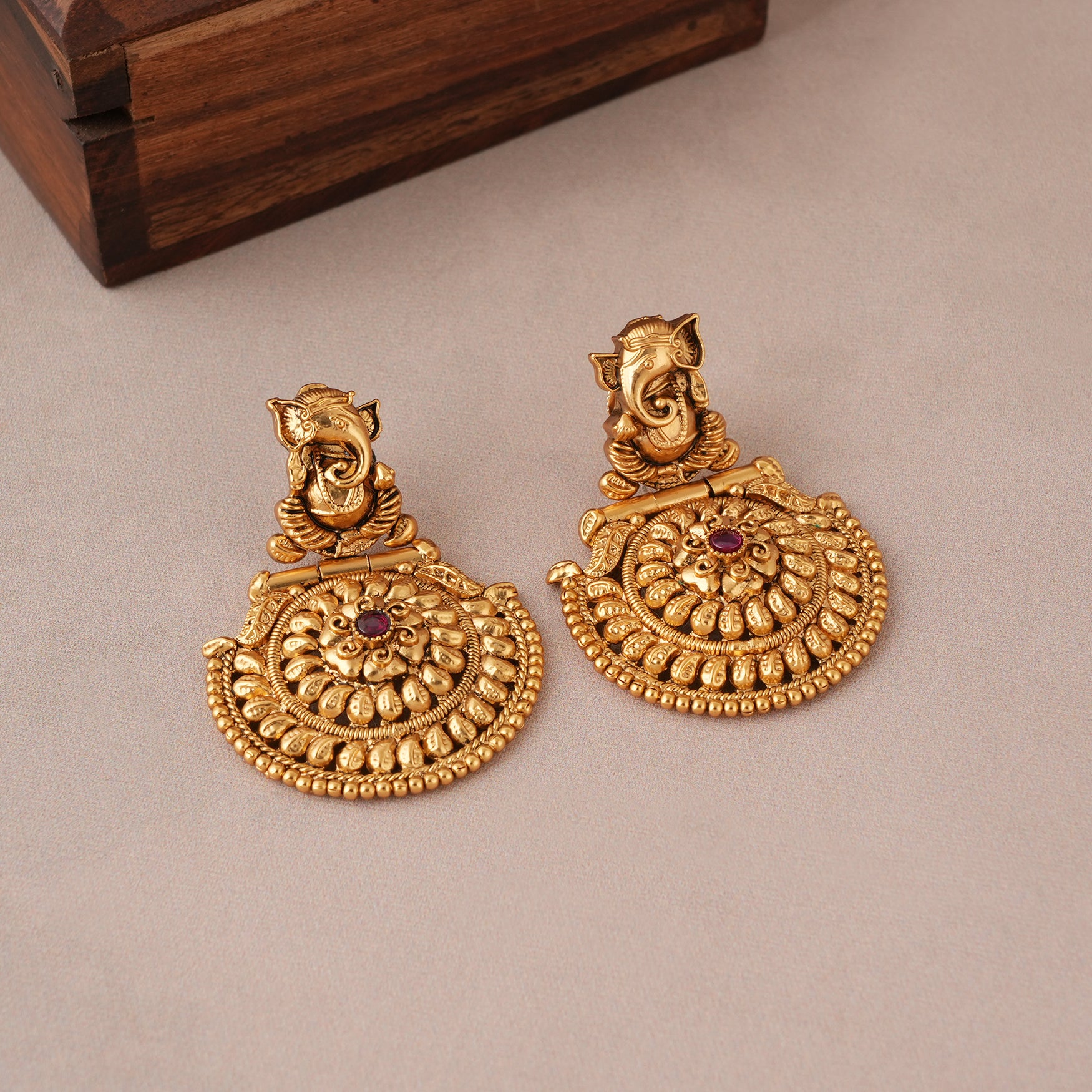 Long antique gold plated ganesh necklace set