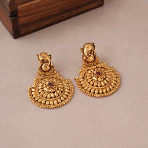 Long antique gold plated ganesh necklace set
