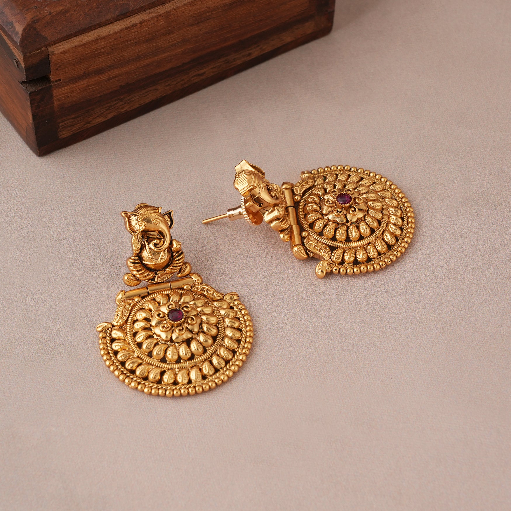 Long antique gold plated ganesh necklace set
