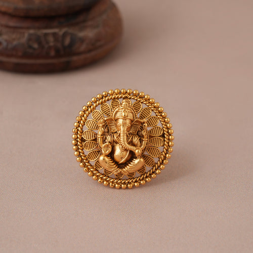 Antique Gold Lord Ganesh Finger Ring I Temple Jewellery