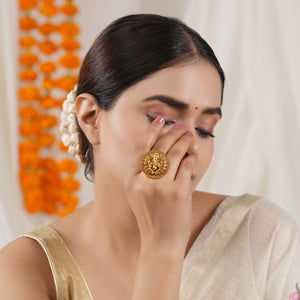 Cute antique gold lord ganesh finger ring I Temple Jewellery