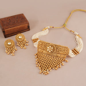 Antique gold traditional choker necklace set