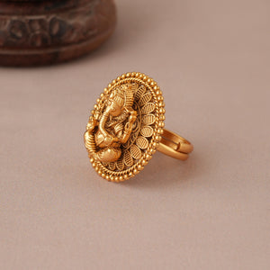 Cute antique gold lord ganesh finger ring I Temple Jewellery