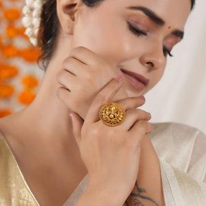 Cute antique gold lord ganesh finger ring I Temple Jewellery