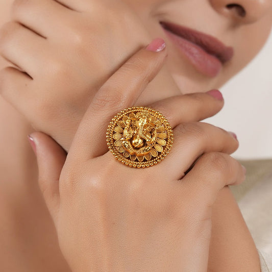 Cute antique gold lord ganesh finger ring I Temple Jewellery
