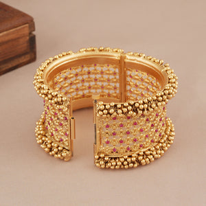 Stunning broad antique gold ruby kada bangle