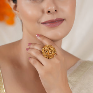 Stunning plain antique gold ganesh finger ring I Temple Jewellery