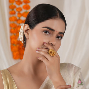 Stunning plain antique gold ganesh finger ring I Temple Jewellery