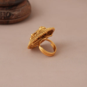 Stunning plain antique gold ganesh finger ring I Temple Jewellery