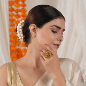 Cute antique gold plated round ganesh finger ring I Temple Jewellery