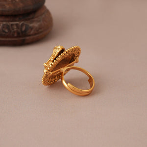 Cute antique gold plated round ganesh finger ring I Temple Jewellery