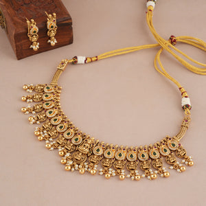 Amazing Antique gold stone ma lakshmi necklace set I Temple Jewellery