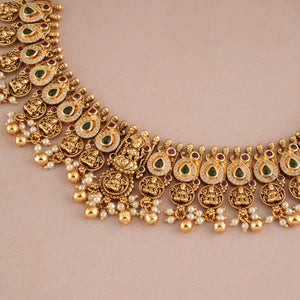 Amazing Antique gold stone ma lakshmi necklace set I Temple Jewellery