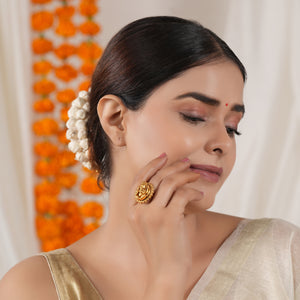 Round antique gold lord ganesh finger ring  I Temple Jewellery