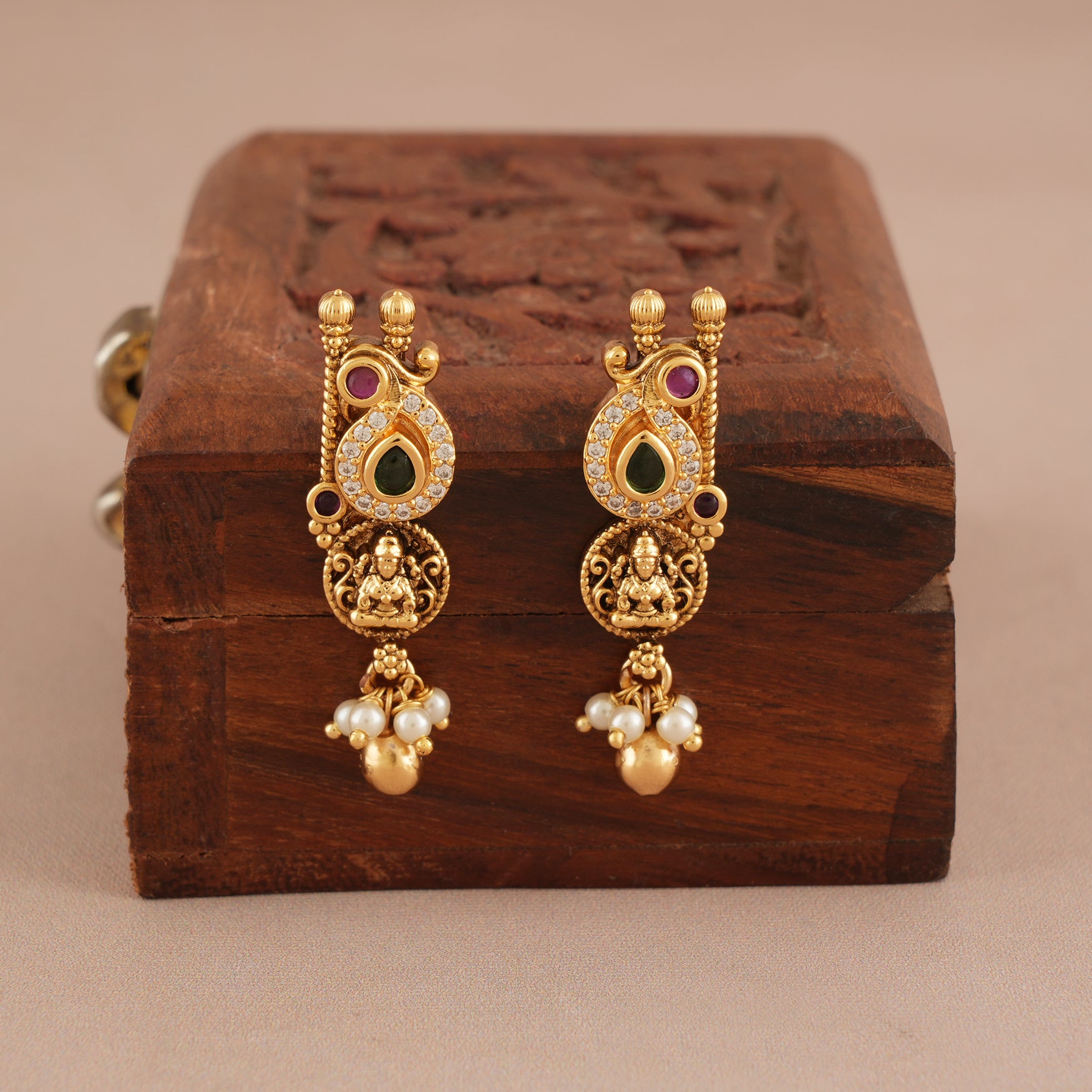 Amazing Antique gold stone ma lakshmi necklace set I Temple Jewellery