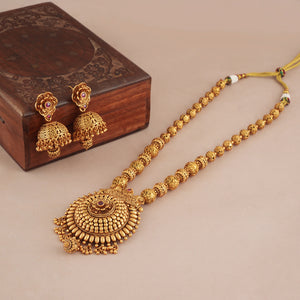 Long antique gold traditional necklace set