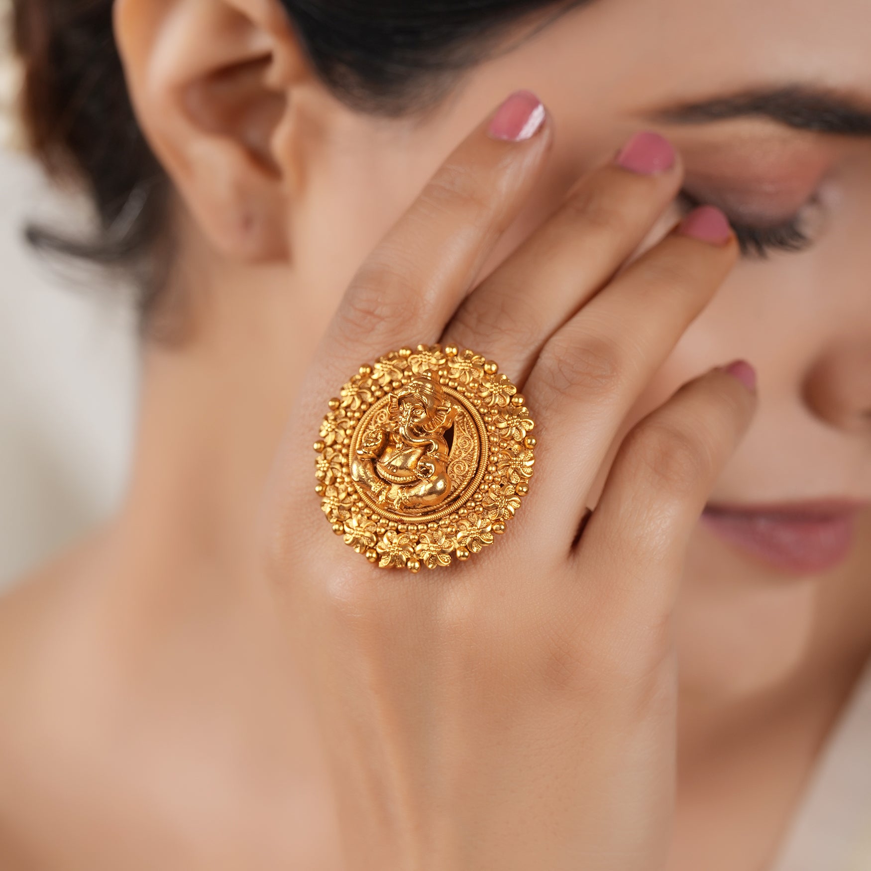 Stunning antique gold ganesh cocktail finger ring I Temple Jewellery