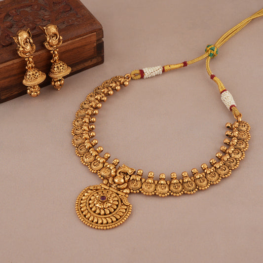 Stunning antique gold plated lord ganesh necklace set I Temple Jewellery