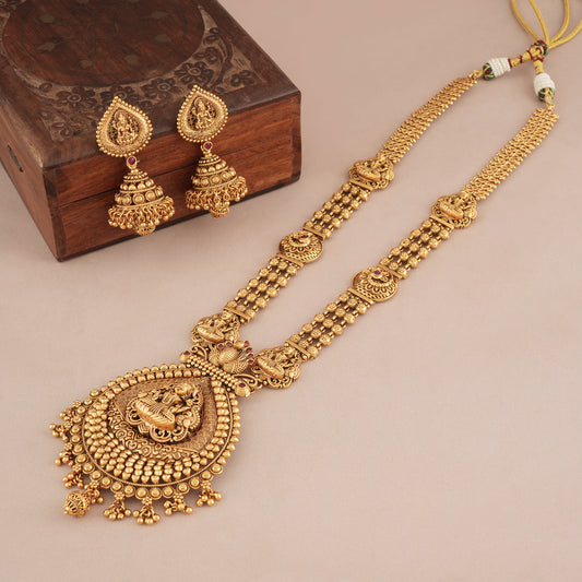 Long antique gold ma Lakshmi traditional necklace set