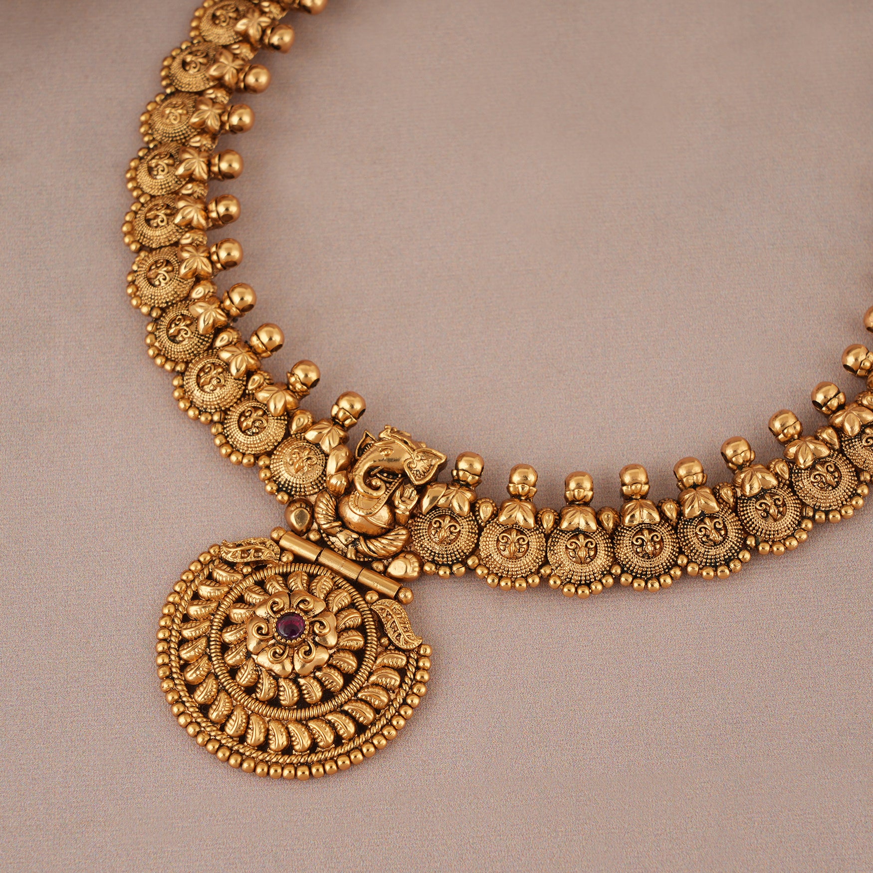 Stunning antique gold plated lord ganesh necklace set I Temple Jewellery