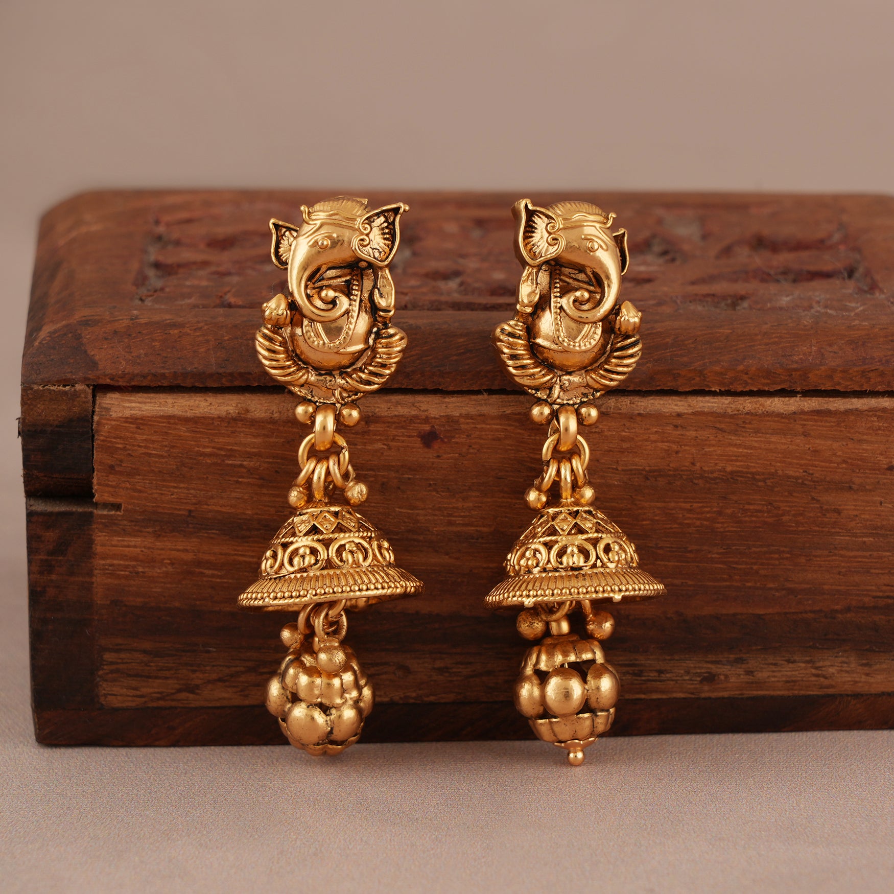 Stunning antique gold plated lord ganesh necklace set I Temple Jewellery