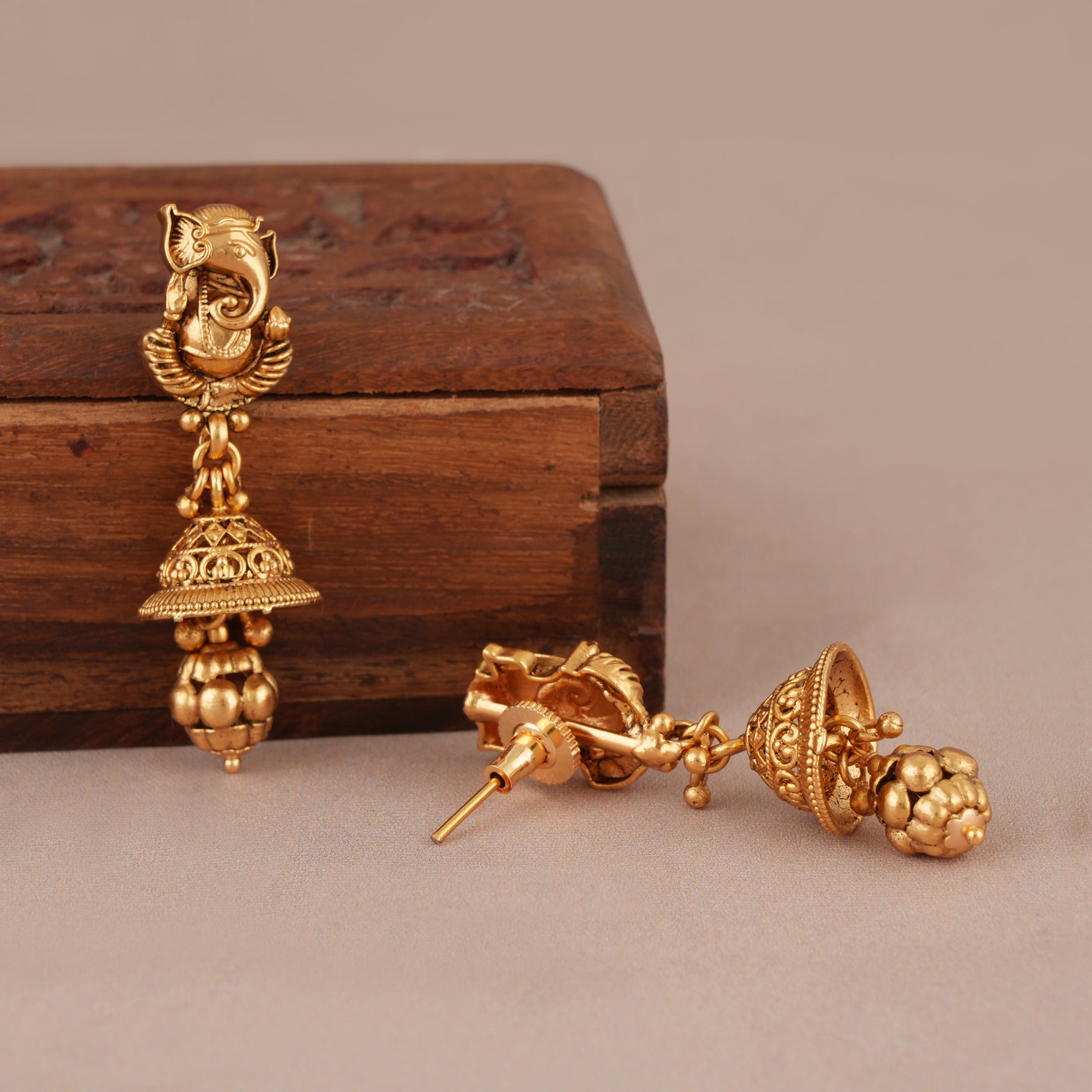 Stunning antique gold plated lord ganesh necklace set I Temple Jewellery
