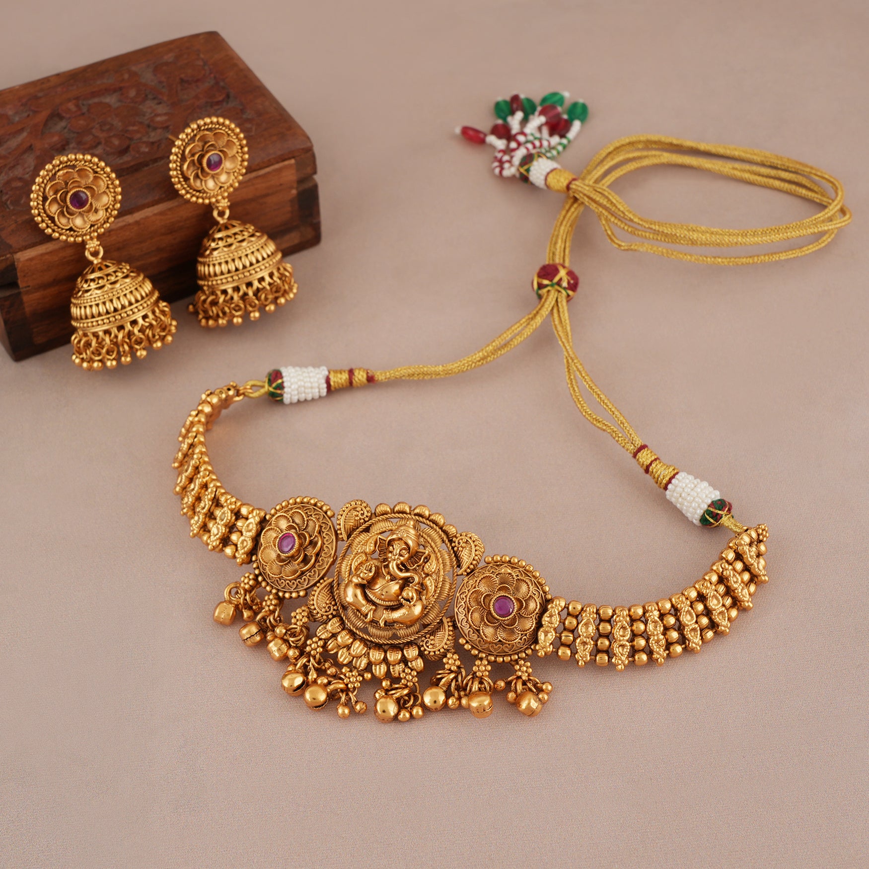 Stunning antique gold lord ganesha choker set I Temple Jewellery