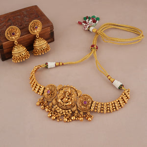 Stunning antique gold lord ganesha choker set I Temple Jewellery