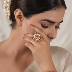 Stunning antique gold adjustable finger ring for women