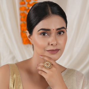 Stunning antique gold adjustable finger ring for women